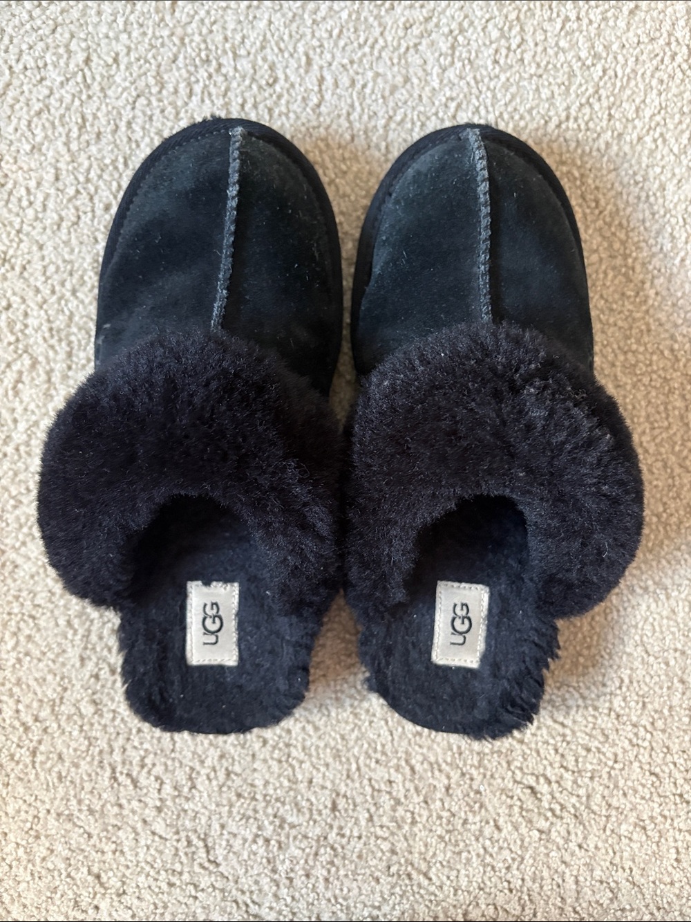 UGG Kids Black Suede Shearling Clog Slippers